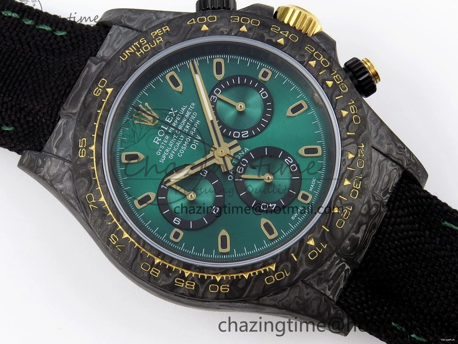 Carbon on YG Green DIWF Daytona A7750 Strap Nylon and Edition DIW Black Case Dial Bezel 0926